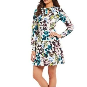 Eliza J Ivy Pebbled Crepe Tie Neck Floral Dress Size 2
